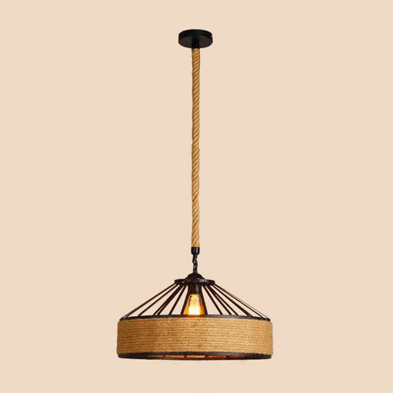 Rope Black 1-Light Pendant Lamp Cylinder Vintage Loft Ceiling Fixture for Dining Room