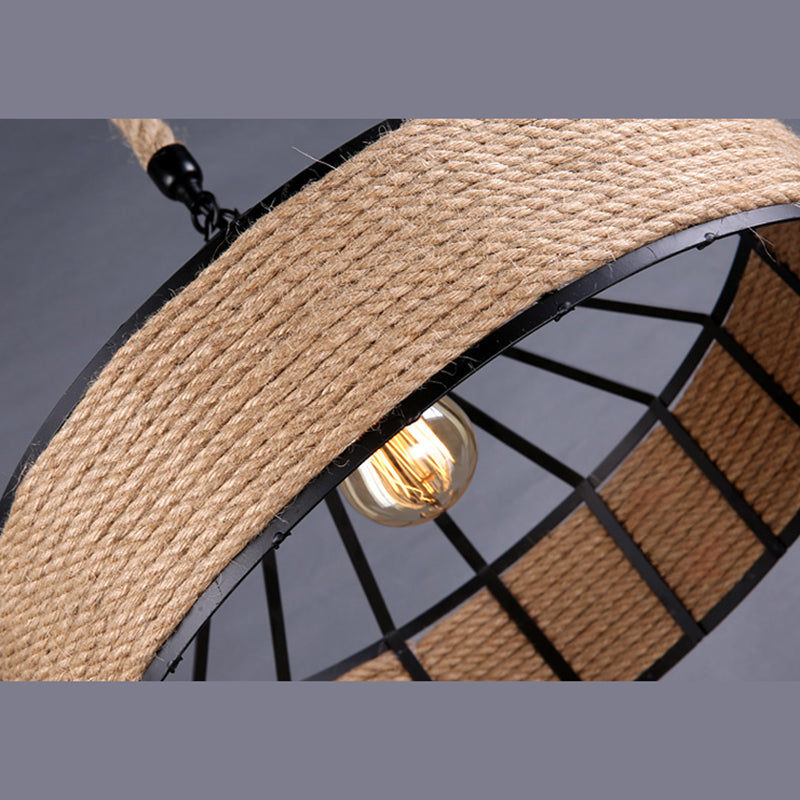 Rope Black 1-Light Pendant Lamp Cylinder Vintage Loft Ceiling Fixture for Dining Room