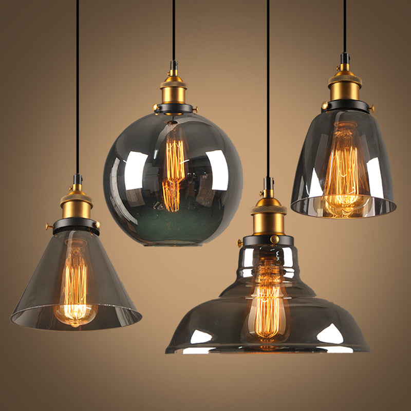 Clear Glass Industrial Loft Pendant Light 1-Light Hanging Ceiling Light for Dining Room