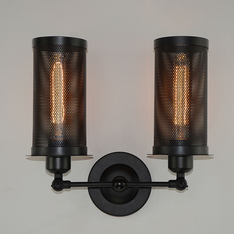 Black Wire Mesh Wall Lamp Industrial Metal Stairs Wall Mounted Light with Rotatable Joint