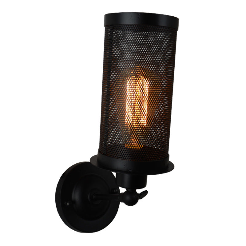 Black Wire Mesh Wall Lamp Industrial Metal Stairs Wall Mounted Light with Rotatable Joint