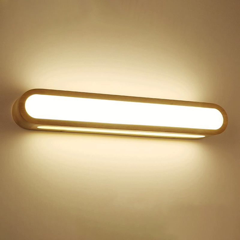 Lámpara de espejo de tocador de baño oblonga LED de pared nórdica de madera Luz de montaje en beige