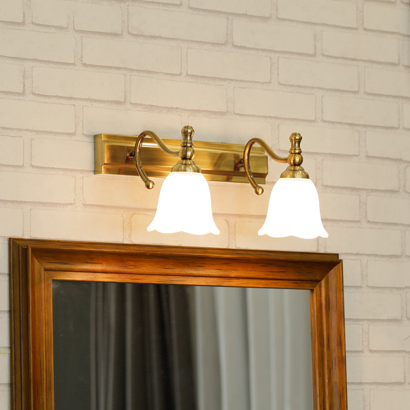 Gold Flared Wall Sconce Lighting Traditional Glass Bathroom Wall Mounted Light Fixture