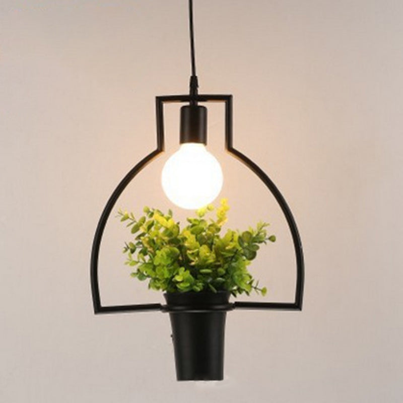 Geometric Restaurant Hanging Pendant Light Loft Style Metal Black Hanging Ceiling Light