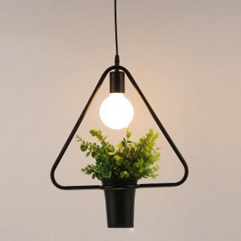 Geometric Restaurant Hanging Pendant Light Loft Style Metal Black Hanging Ceiling Light