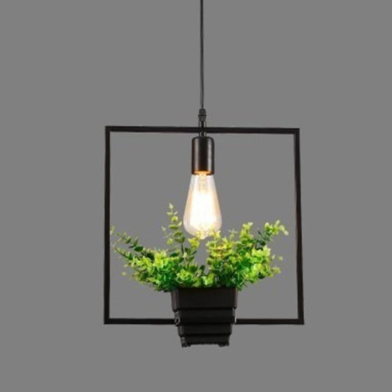 Geometric Restaurant Hanging Pendant Light Loft Style Metal Black Hanging Ceiling Light