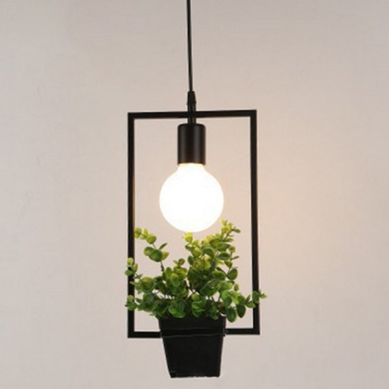 Geometric Restaurant Hanging Pendant Light Loft Style Metal Black Hanging Ceiling Light