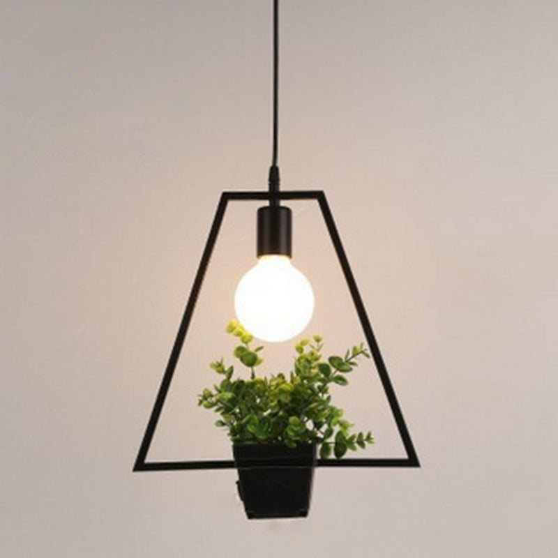 Geometric Restaurant Hanging Pendant Light Loft Style Metal Black Hanging Ceiling Light