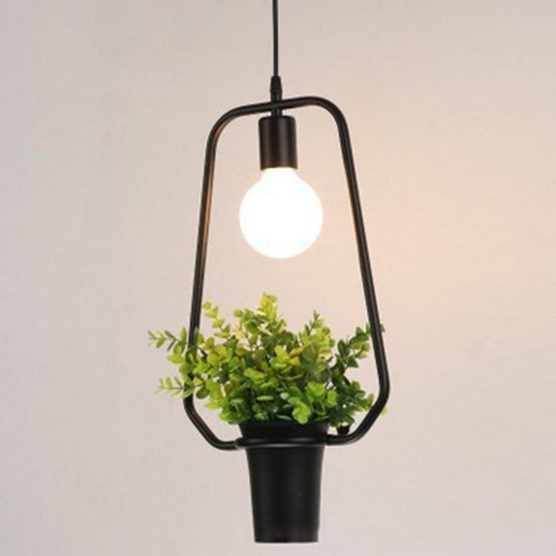 Geometric Restaurant Hanging Pendant Light Loft Style Metal Black Hanging Ceiling Light