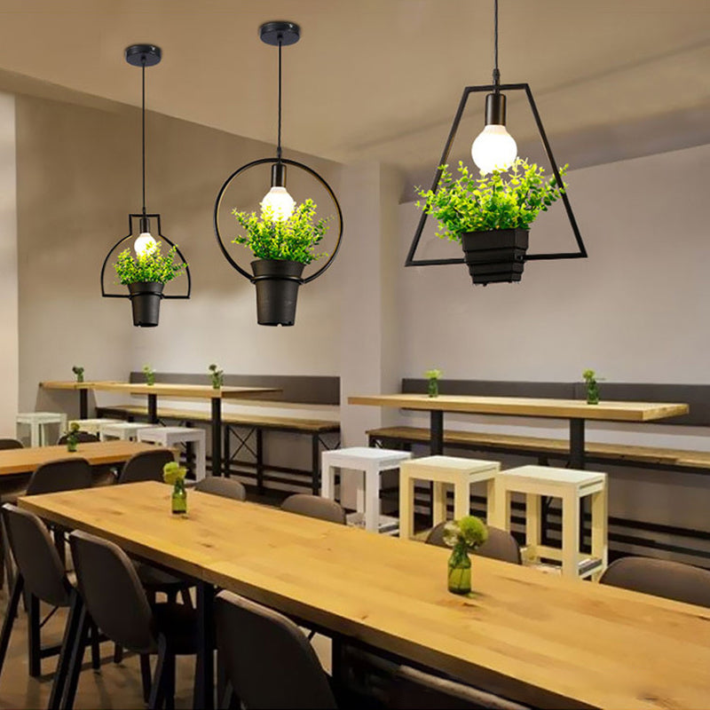 Geometric Restaurant Hanging Pendant Light Loft Style Metal Black Hanging Ceiling Light