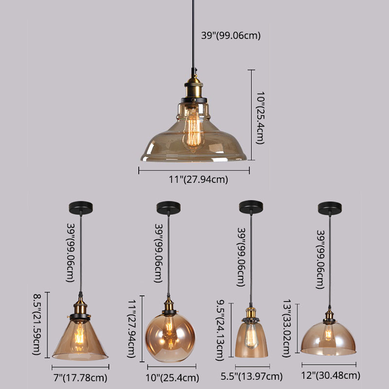 Amber Shaded Hanging Light Fixture Industrial Style Glass Restaurant Pendant Lighting Fixture