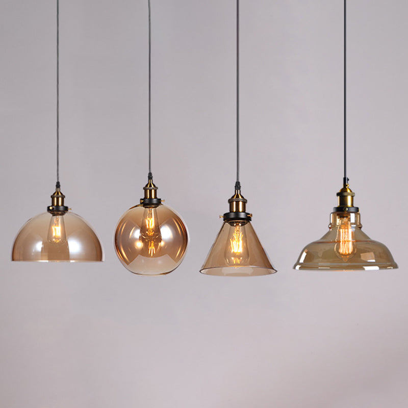 Amber Shaded Hanging Light Fixture Industrial Style Glass Restaurant Pendant Lighting Fixture