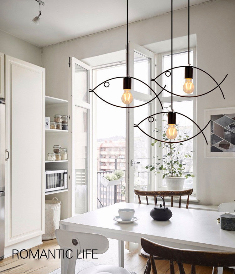 Fish Metal Cipcant Lighting Freeture Sala da pranzo in stile loft Luce a soffitto in nero