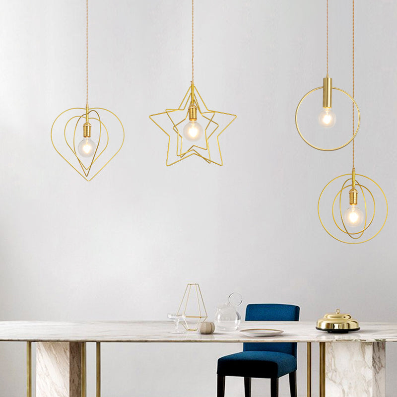 Geometric Dinning Room Pendant Light Fixture Loft Style Metal Gold Hanging Ceiling Light