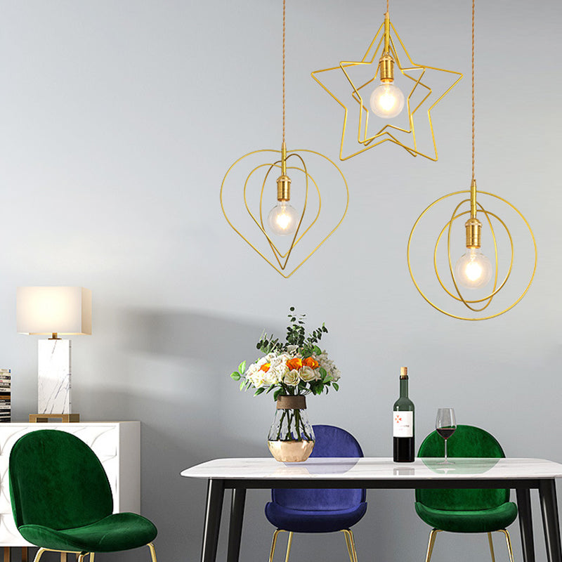 Geometric Dinning Room Pendant Light Fixture Loft Style Metal Gold Hanging Ceiling Light