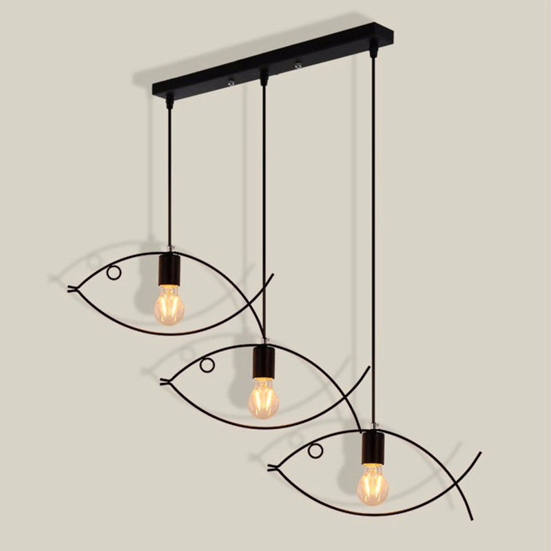 Metal Ceiling Lighting Fixture Loft Style Black Fish-Shaped Dinning Room Suspension Pendant