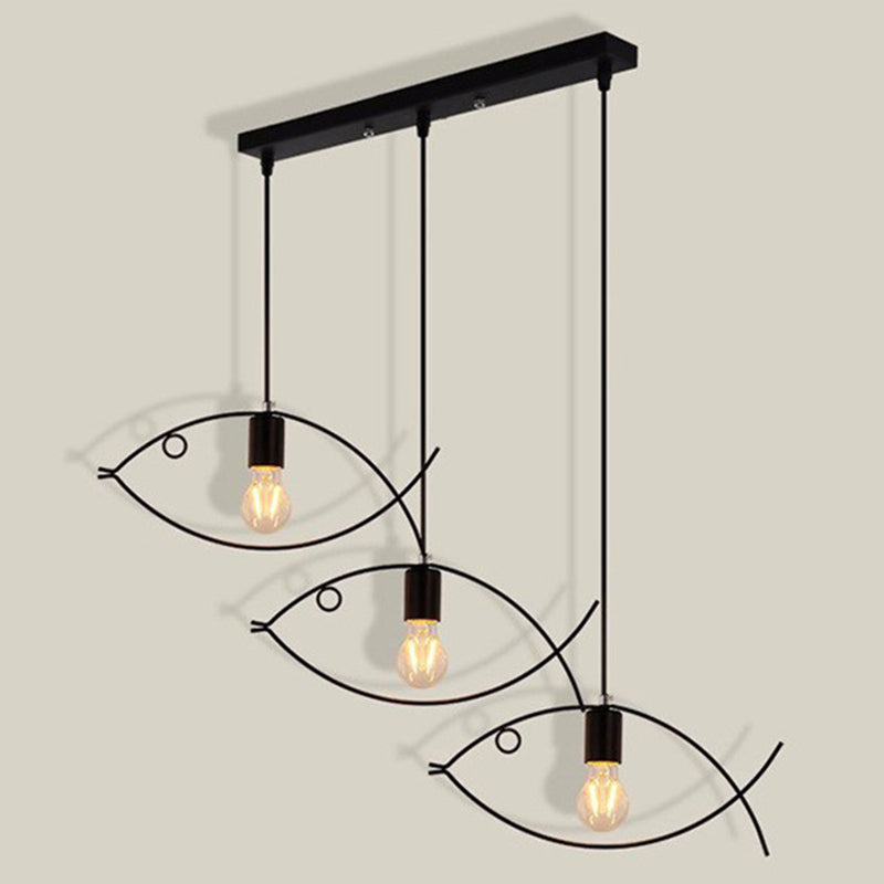 Metal Ceiling Lighting Fixture Loft Style Black Fish-Shaped Dinning Room Suspension Pendant