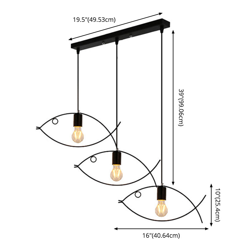 Metal Ceiling Lighting Fixture Loft Style Black Fish-Shaped Dinning Room Suspension Pendant