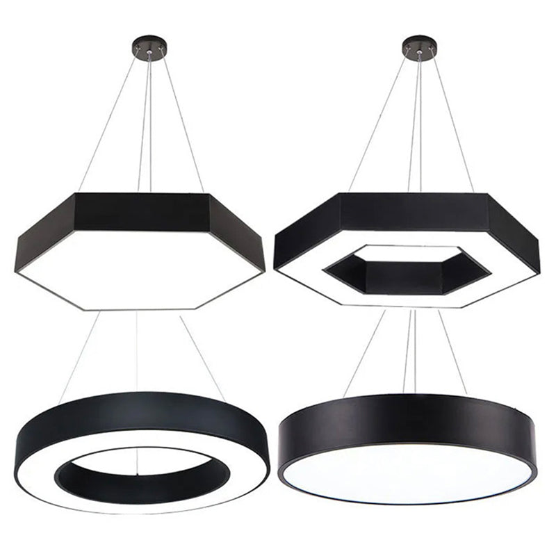 Zwart geometrische LED -hanglamp in modern beknopte aluminium hangend licht met acrylschaduw