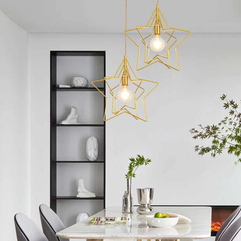 Geometric Dinning Room Pendant Light Fixture Loft Style Metal Gold Hanging Ceiling Light