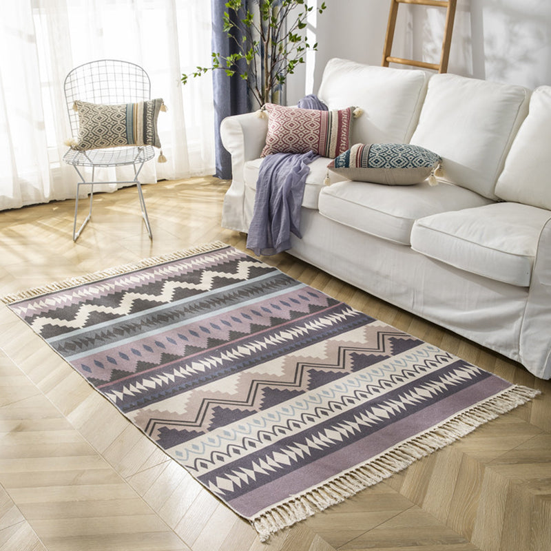 Tapis imprimé américain coloré avec tapis lavable à la frange antique en coton antique