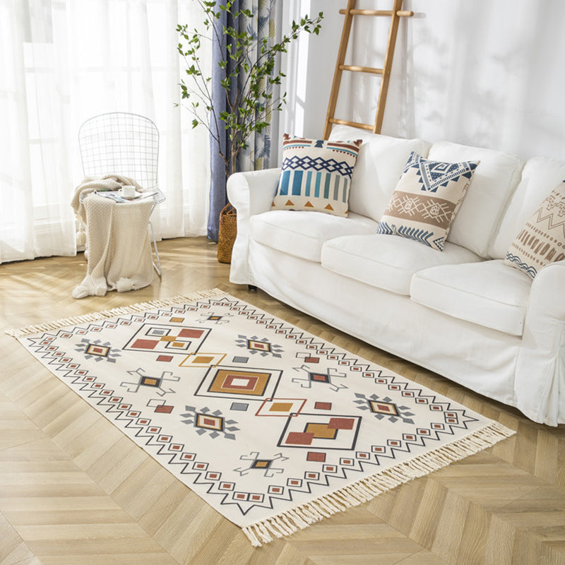 Tapis imprimé américain coloré avec tapis lavable à la frange antique en coton antique