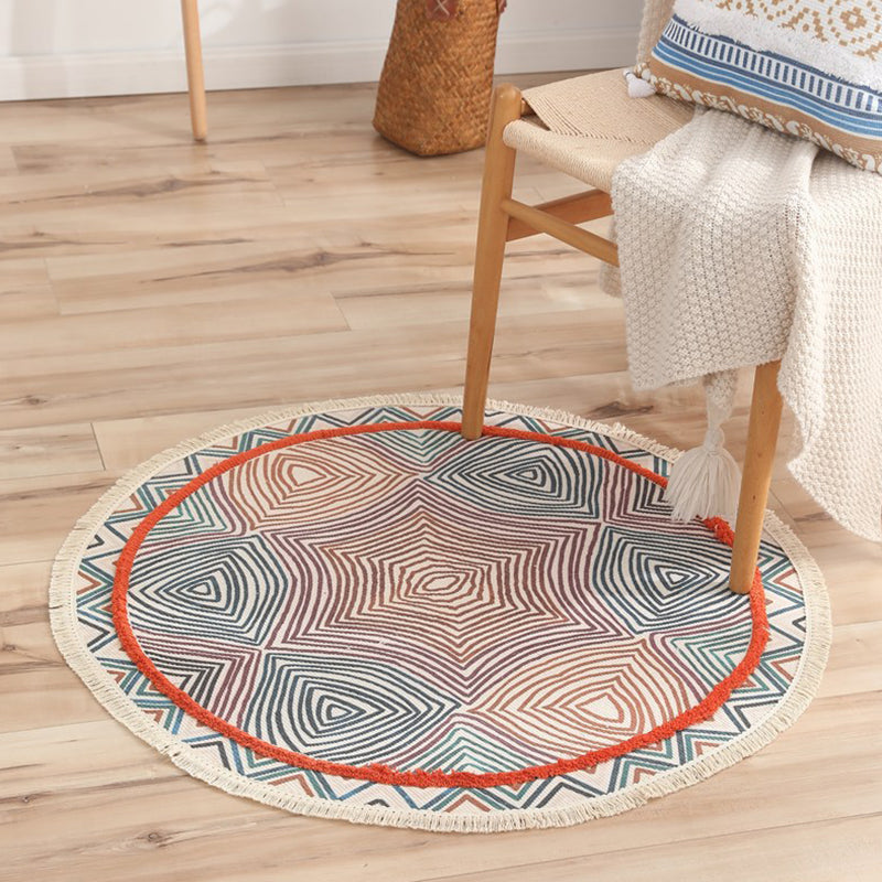 Multicolored Symmetry Pattern Rug Gorgeous Comfort Cotton Blend Rug Friendly Washable Carpet with Fringe for Home Decor