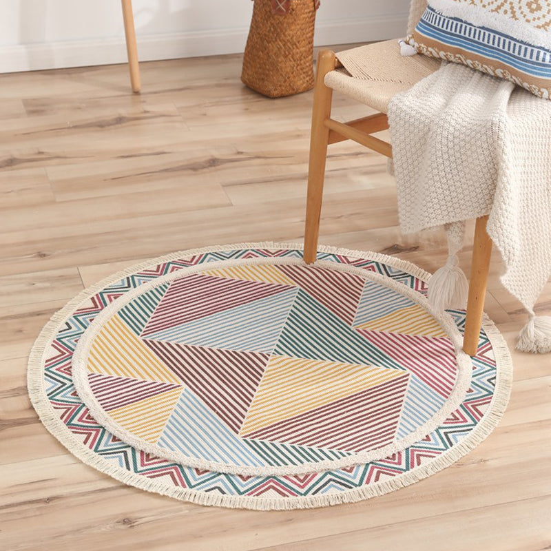 Multicolored Symmetry Pattern Rug Gorgeous Comfort Cotton Blend Rug Friendly Washable Carpet with Fringe for Home Decor