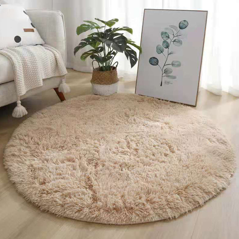 Natural Plain Round Area Rug Multi-Color Modern Shag Indoor Carpet Polyester Easy Care Stain Resistant Carpet for Living Room