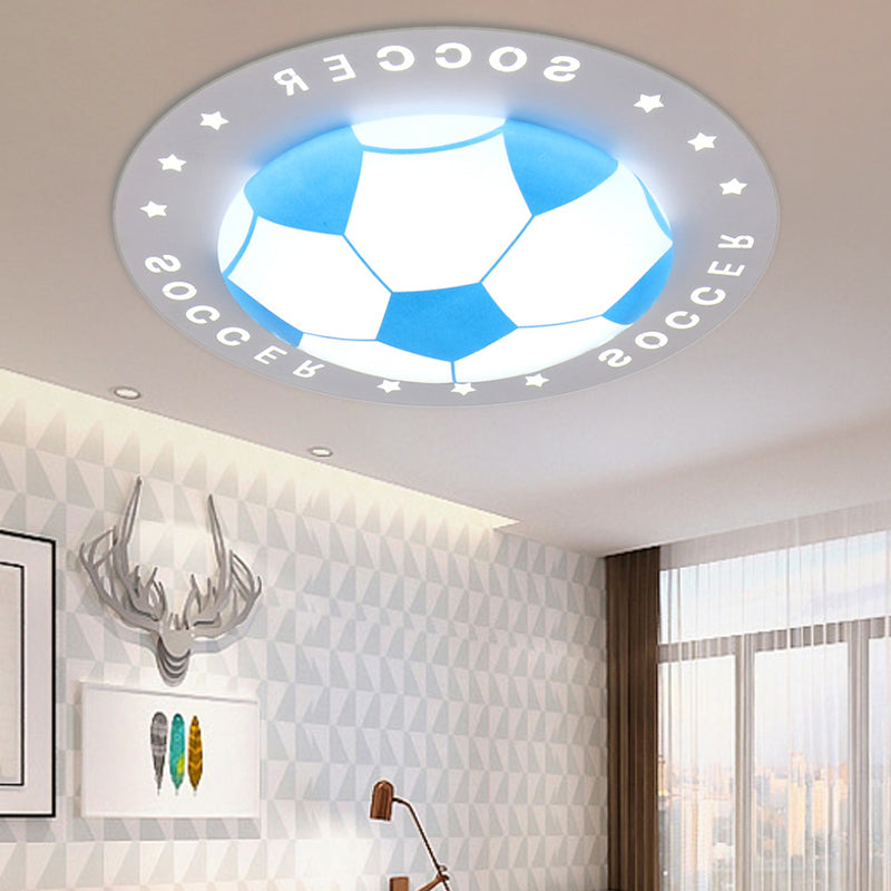 Kid Bedroom Flat Football Flush Mount Light Metal Acrylic Sport Style LED Ceiling Lamp