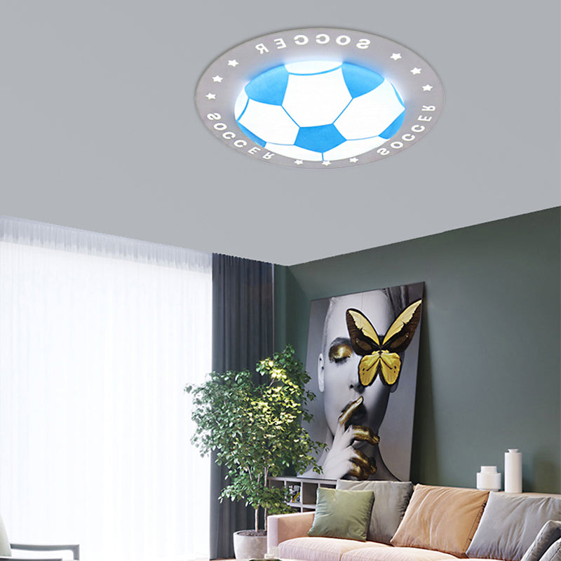 Kid Bedroom Flat Football Flush Mount Light Metal Acrylique Sport Style LED Ceiling Lamp