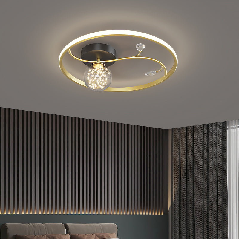 Gold 1-Light LED Flush Mount Lamp Contemporary Metal Circle Ceiling Light Fixture for Bedroom