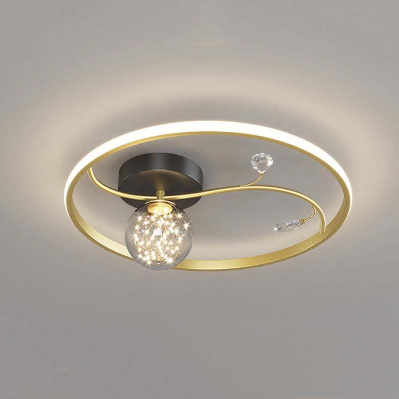 Gold 1-Light LED Flush Mount Lampe Métal Contemporain Circle Cercle Plafond Lumière pour chambre à coucher