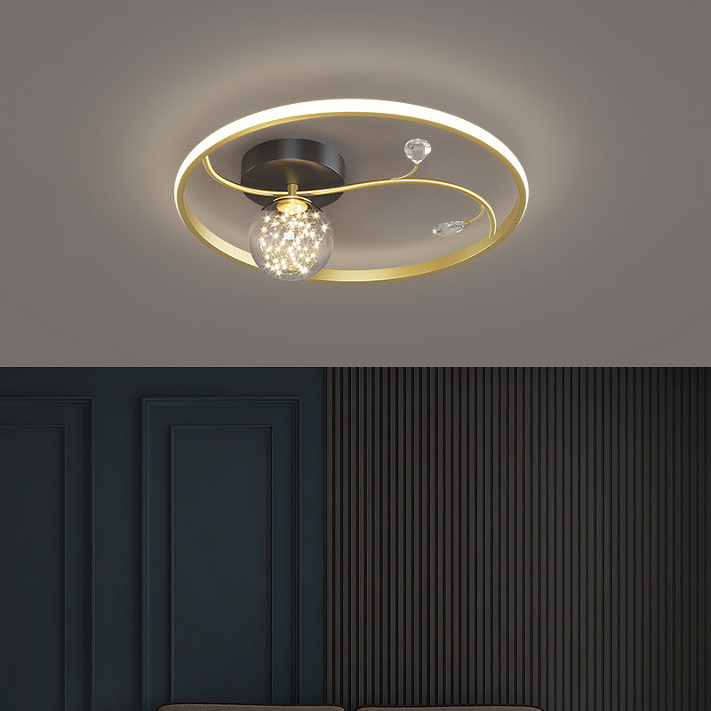 Gold 1-Licht LED Flush Mount Lampe zeitgenössische Metallkreis Deckenleuchte für Schlafzimmer