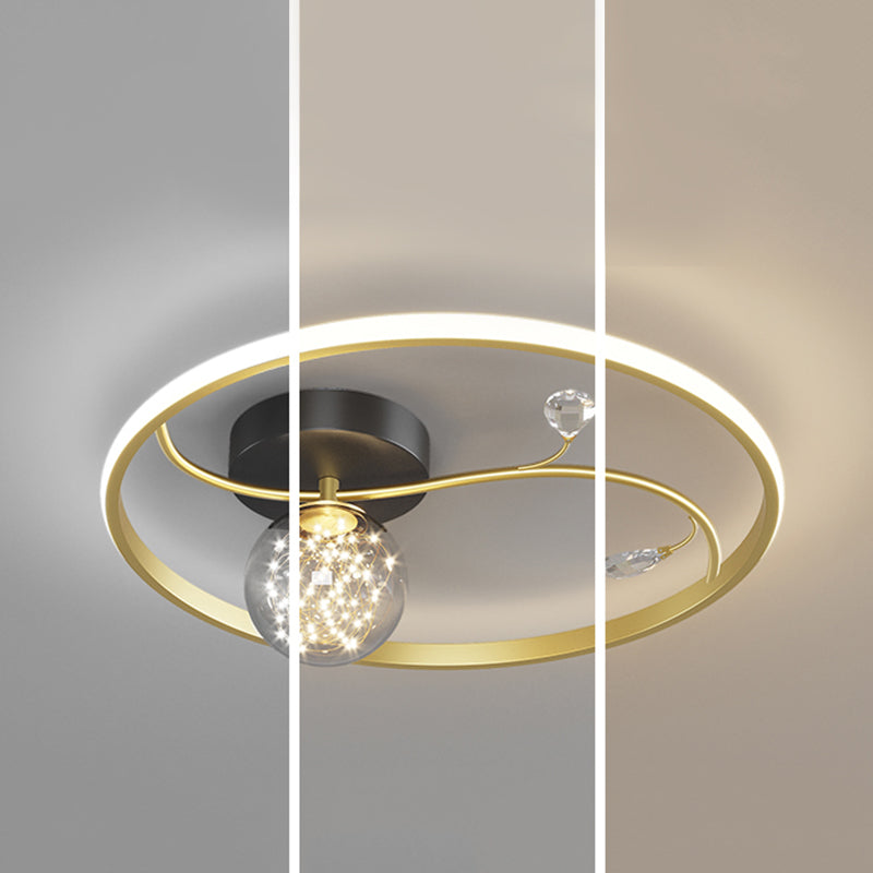 Gold 1-Light LED Flush Mount Lamp Contemporary Metal Circle Ceiling Light Fixture for Bedroom