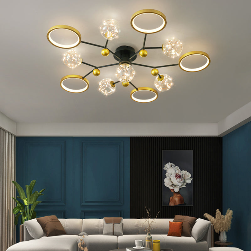 Black New Modern LED Flush Light Fixture Metal Starburst Ceiling Mounted Light for Living Room