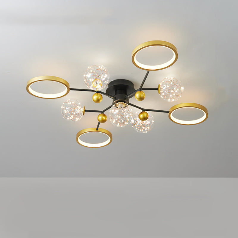 Black New Modern LED Flush Light Fixture Metal Starburst Ceiling Mounted Light for Living Room