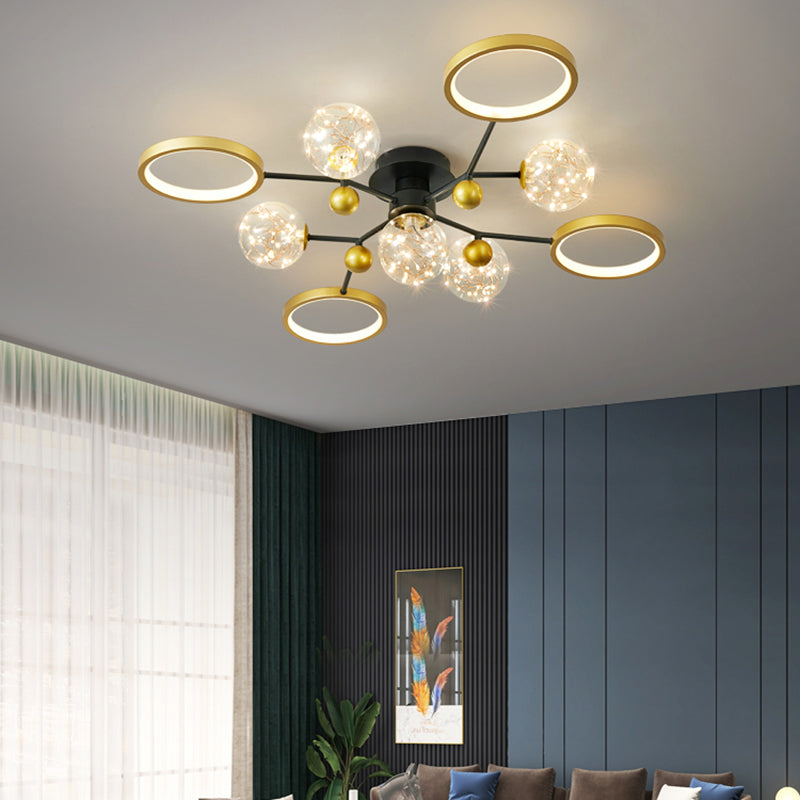 Black New Modern LED Flush Light Fixture Metal Starburst Ceiling Mounted Light for Living Room