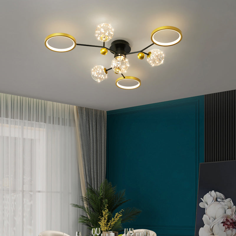 Black New Modern LED Flush Lighture Lighte Metal Starburst Techo Luz montada para sala de estar