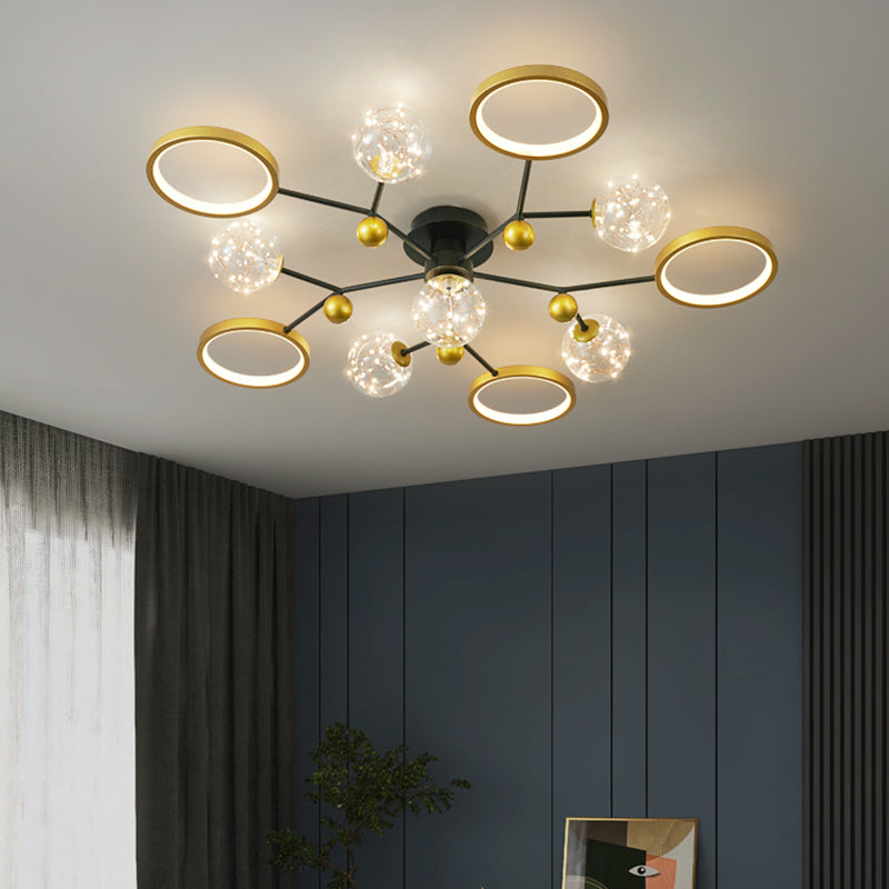 Zwart Nieuwe moderne LED VLOBEL LICHTBRIJKTE METAL STARBURST plafond gemonteerd licht voor woonkamer