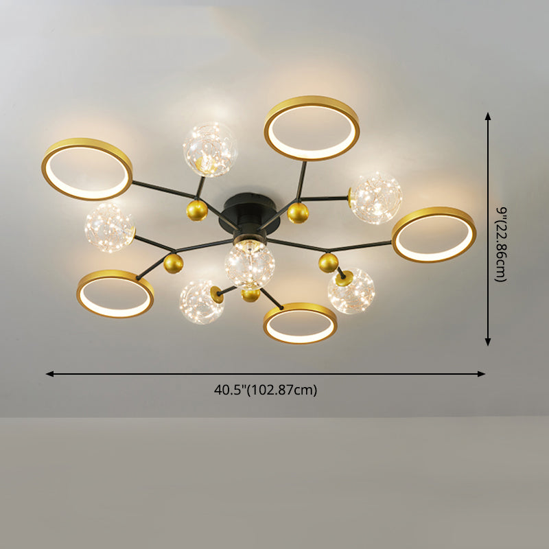 Black New Modern LED Flush Lighture Lighte Metal Starburst Techo Luz montada para sala de estar