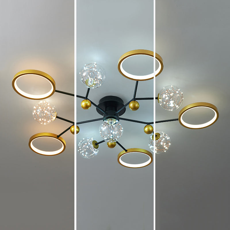 Black New Modern LED Flush Light Fixture Metal Starburst Ceiling Mounted Light for Living Room