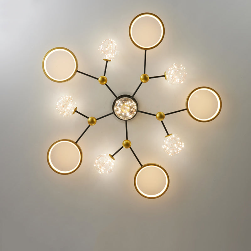 Black New Modern LED Flush Lighture Lighte Metal Starburst Techo Luz montada para sala de estar