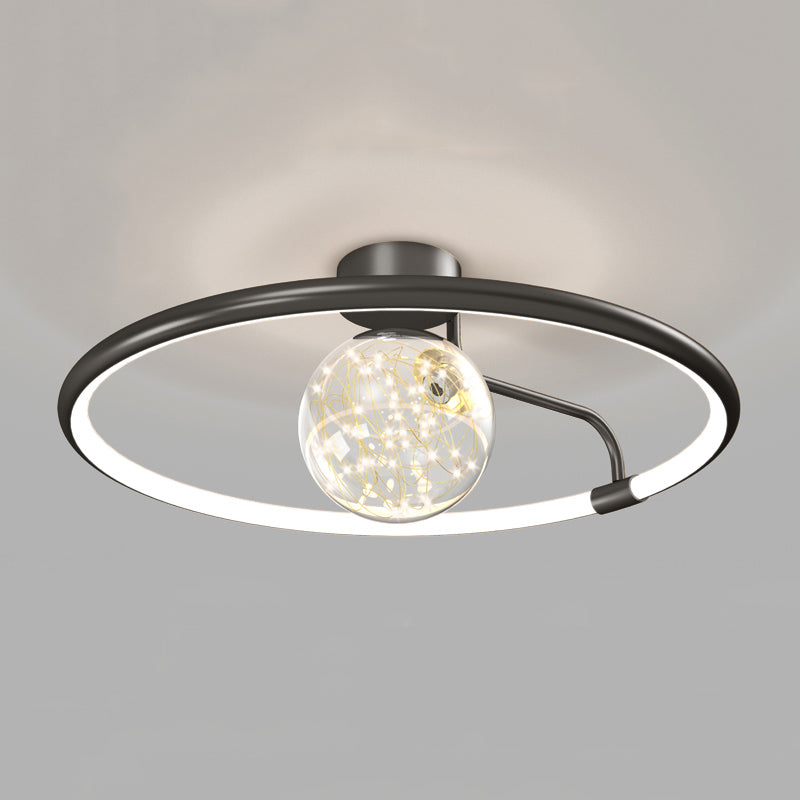 Zeitgenössisches Aluminium 1-Licht LED Flush Mount Circle Deckenleuchte für Schlafzimmer