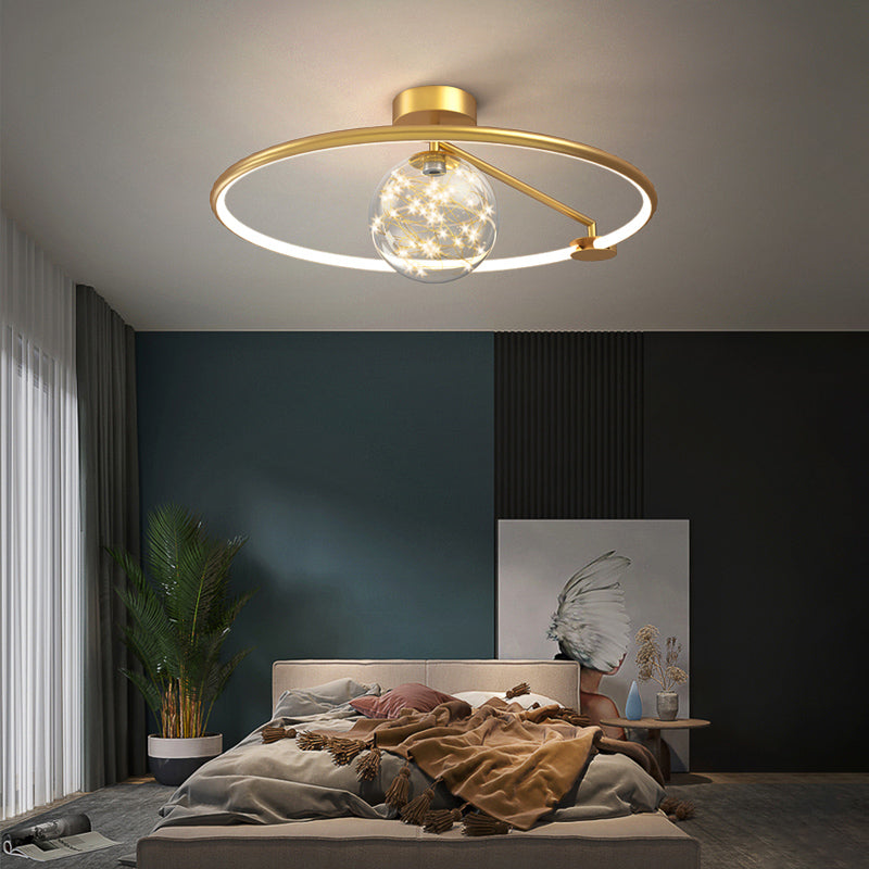 Zeitgenössisches Aluminium 1-Licht LED Flush Mount Circle Deckenleuchte für Schlafzimmer