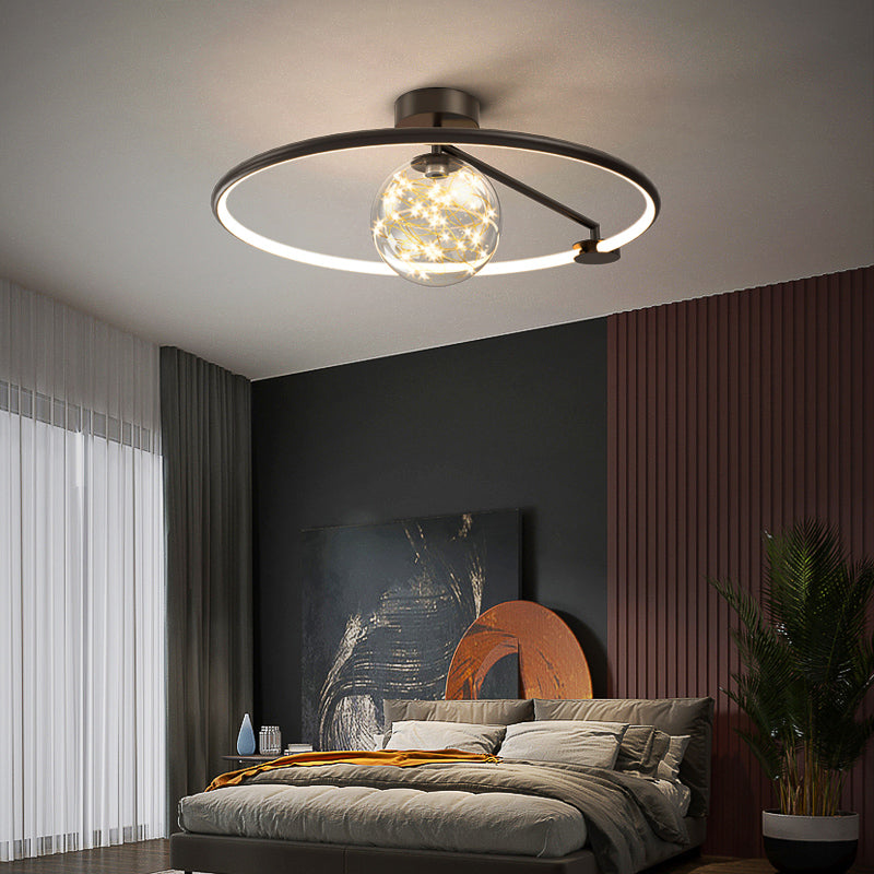 Zeitgenössisches Aluminium 1-Licht LED Flush Mount Circle Deckenleuchte für Schlafzimmer