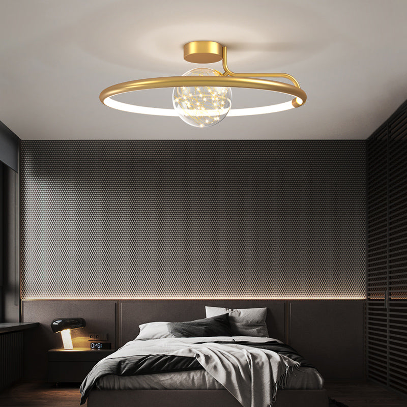 Zeitgenössisches Aluminium 1-Licht LED Flush Mount Circle Deckenleuchte für Schlafzimmer