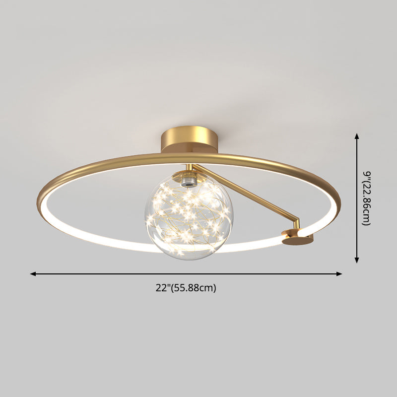 Zeitgenössisches Aluminium 1-Licht LED Flush Mount Circle Deckenleuchte für Schlafzimmer