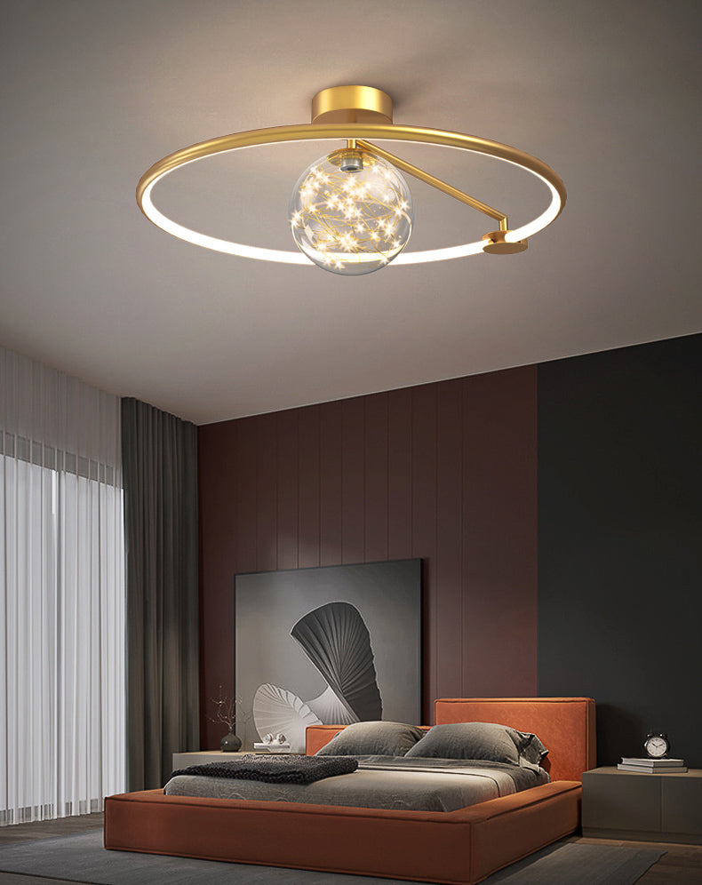 Zeitgenössisches Aluminium 1-Licht LED Flush Mount Circle Deckenleuchte für Schlafzimmer