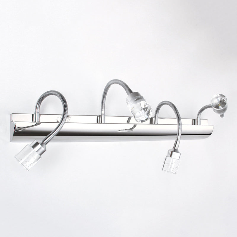 Stainless Steel Flexible Gooseneck Vanity Lamp Contemporary Chrome LED Wall Light with Crystal Shade